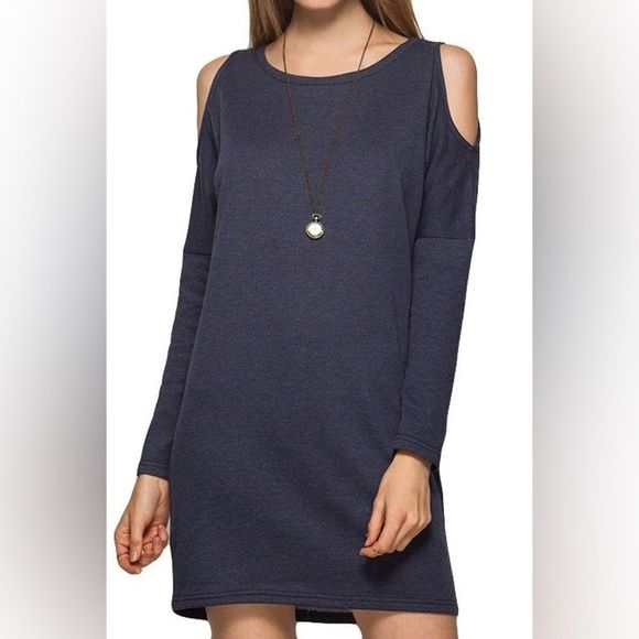 NWT French Terry Cold Shoulder Dress - Picture 4 of 6